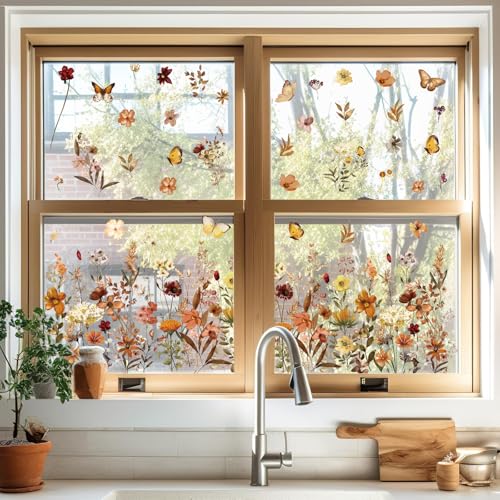 Fall Wildflower Window Clings - 6 Sheets Vintage Floral Decals