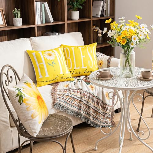 Sunflower Throw Pillow Covers 18x18, Spring Summer Cushion Cases (4 Pack)