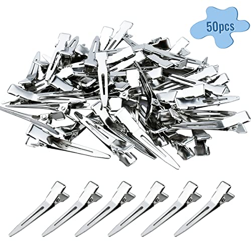 Tenalleys 50 Pcs Metal Duckbill Hair Clips 1.77 Inch Silver Alligator Styling Pins