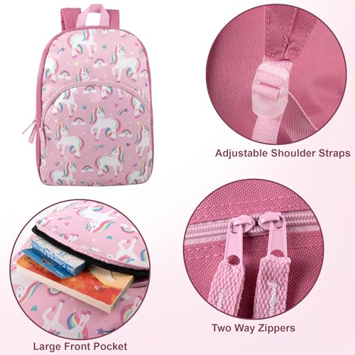 Unicorn Print Kids Backpack - 15 Inch School Bag with Padded Straps