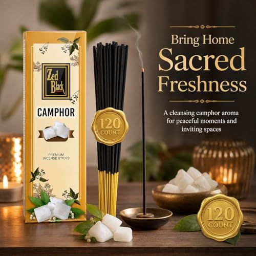 Zed Black Camphor Incense Sticks - 120 Count Aromatherapy & Puja Fragrance