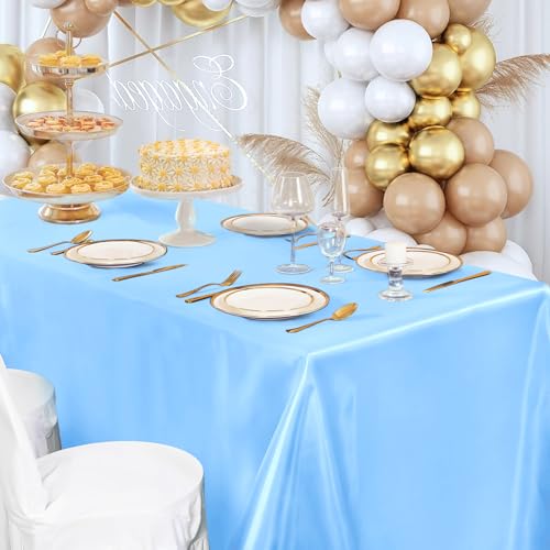 Baby Blue Satin Tablecloth 60 x 84 Inches for Weddings & Events
