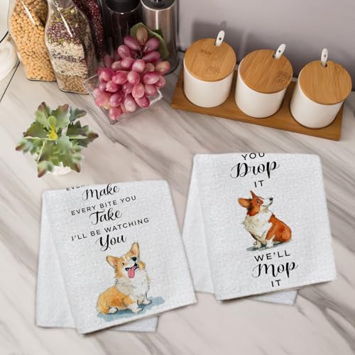 Funny Corgi Kitchen Towels - Set of 2 Decorative Hand Towels 16x24