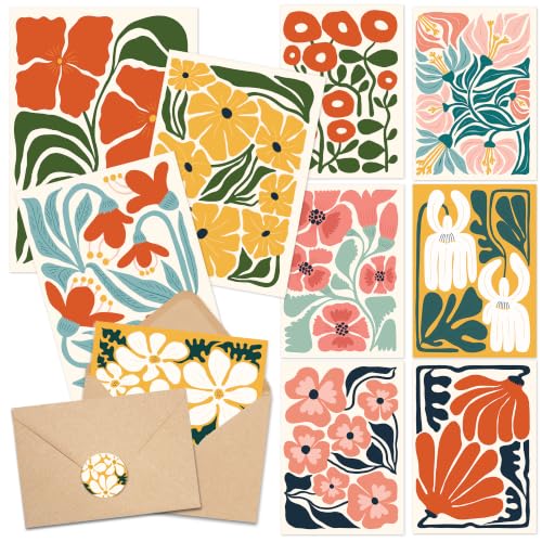 AUDREE 50 Pack Modern Abstract Floral Blank Cards & Envelopes