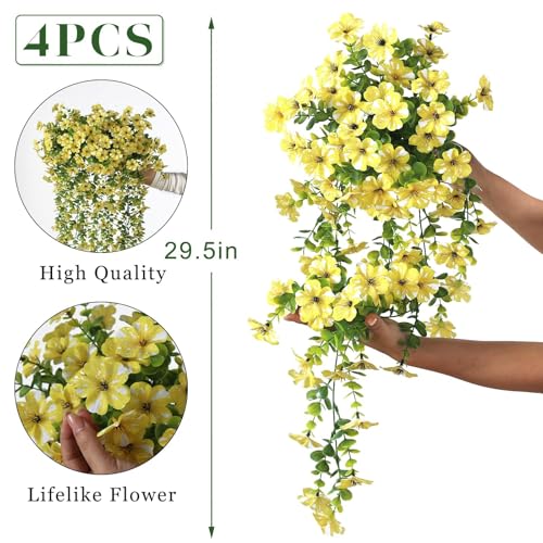 4PCS 29.5" Yellow Artificial Morning Glory & Eucalyptus Bundles