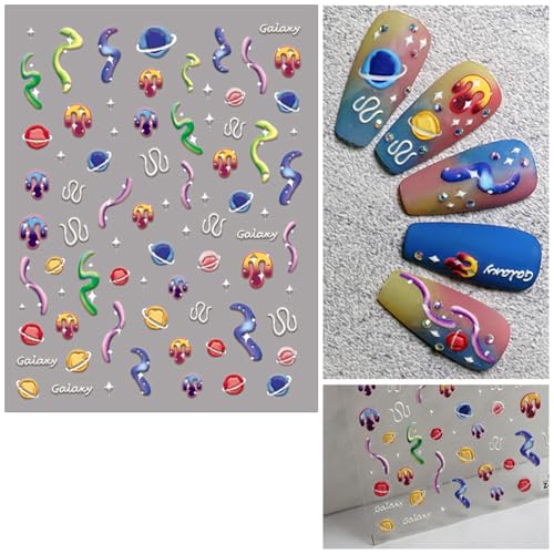 IDDFEVE 5D Embossed Space Nail Art Stickers Galaxy Planet Decals 2 Sheets