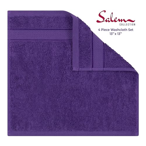 American Soft Linen Salem Purple Washcloth Set 4 Pack 13x13 Inch 600 GSM Cotton