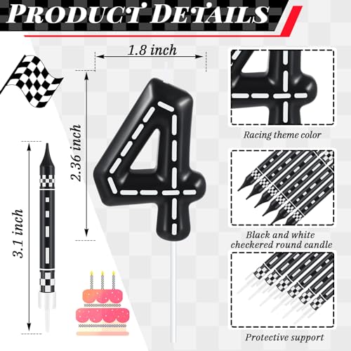 Racing Car Birthday Candles Set - 13 Pcs Black & White Checkered