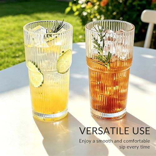 Puraville 20oz Ribbed Glass Cup with Lid and 2 Straws - 1 Pack