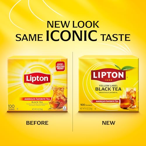 Lipton Black Tea Bags – 100 Count of High Caffeine Orange Pekoe Tea for Hot or Iced