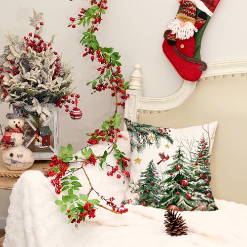 AACORS Christmas Pillow Cover 16x16 Inch Red Baubles Design