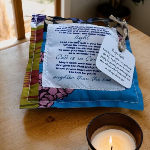 HOMUS Pocket Prayer Quilt with Cross, 4x4 Inch Inspirational Keepsake