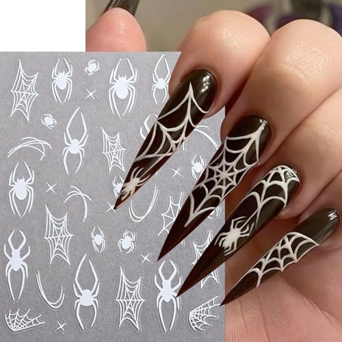 Halloween Spider Nail Stickers Rhinestone 3D Self-Adhesive Decals 6 Sheets
