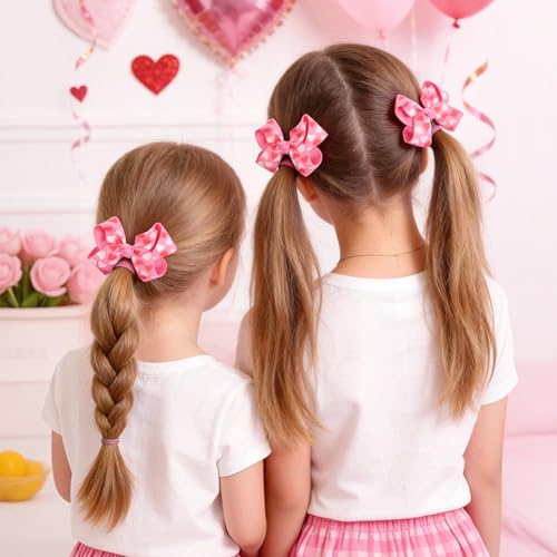 Valentine's Day Hair Bow Clips Pink Heart Hair Barrettes 2Pcs