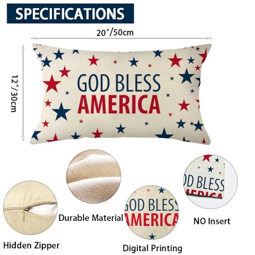 God Bless America Patriotic Throw Pillow Cover - 12x20 Inch