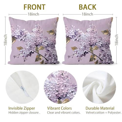 Purple Floral Velvet Throw Pillow Covers 18x18 - Set of 2
