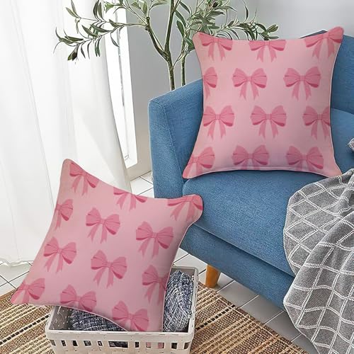Fahrendom Pink Bow Decorative Throw Pillow Covers - Set of 2