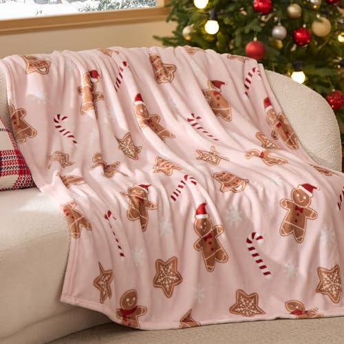 Bedsure Pink Christmas Throw Blanket - 50x60 Gingerbread Holiday Decor Gift