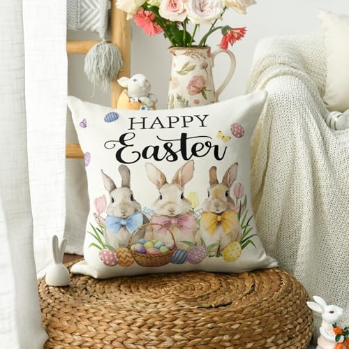 Easter Bunny Throw Pillow Cover - 18x18 Inch Polyester Cushion Case