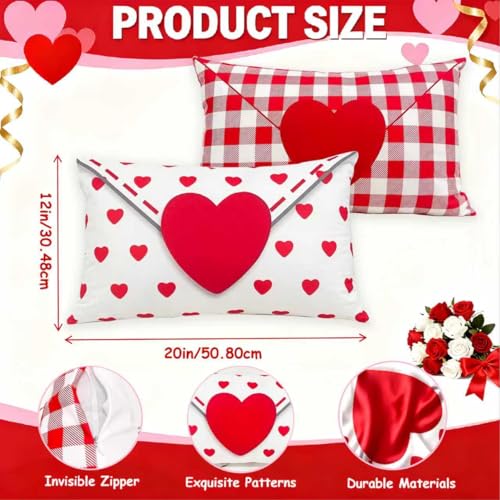 Valentine's Day Pillow Covers Set - Heart Envelope Design, 12x20