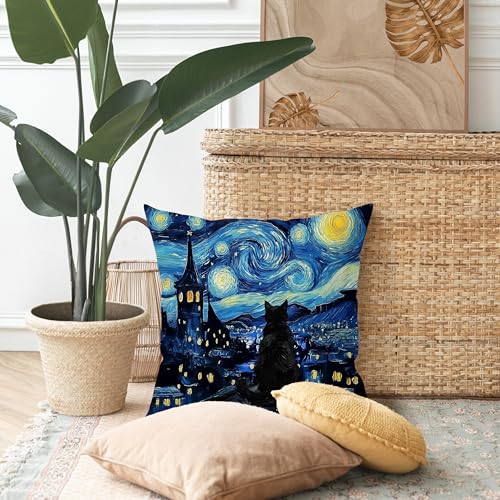 BILLAION Black Cat Throw Pillow Cover 18x18 - Star Sky Night & Mystical Design