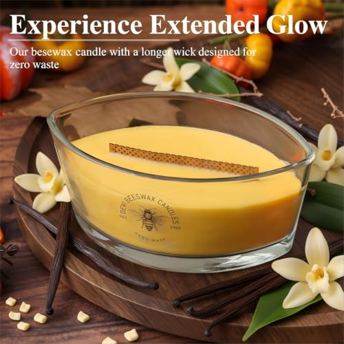 Vanilla Beeswax Scented Candle in Glass Jar - Long Burn Time, 14oz - Variation of Vanilla / 1
