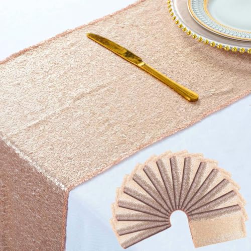 15 Pack Champagne Sequin Table Runners 108 Inches Long for Fall Weddings