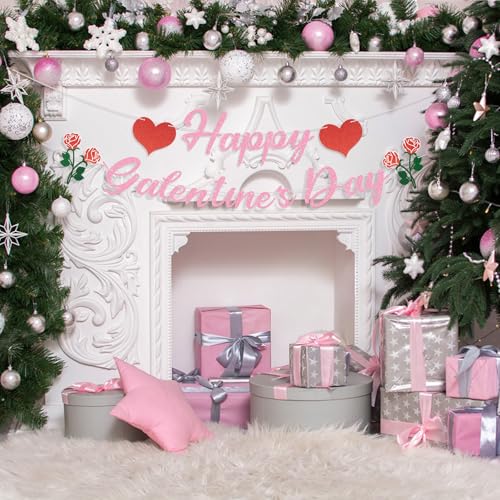 Happy Valentine's Day Banner with Roses & Hearts - 18 Flags