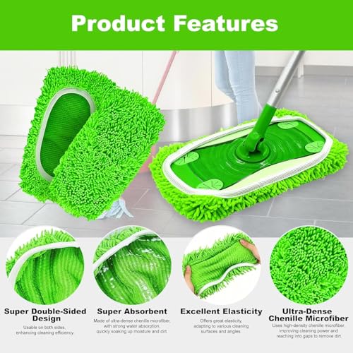 6 Reusable Microfiber Mop Pads for Swiffer Sweeper - Washable Chenille Refills