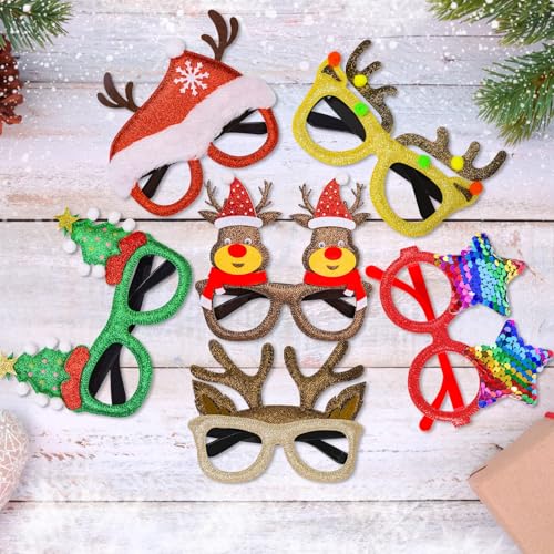 12Pcs Christmas Glitter Glasses Set for Holiday Party Costume Fun - One Size