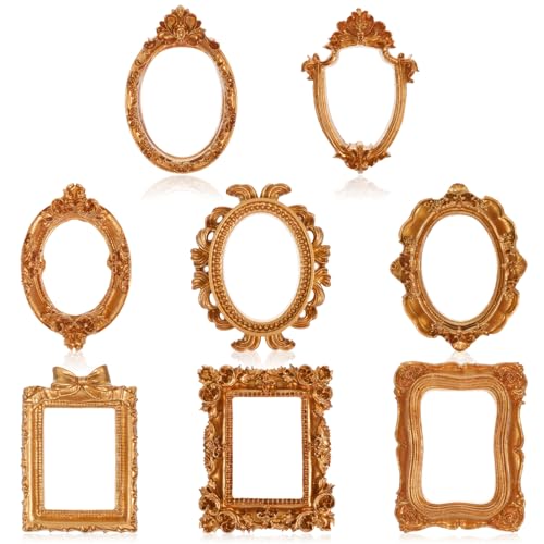 Ouligay 8pcs Mini Vintage Gold Picture Frames Set for Crafts