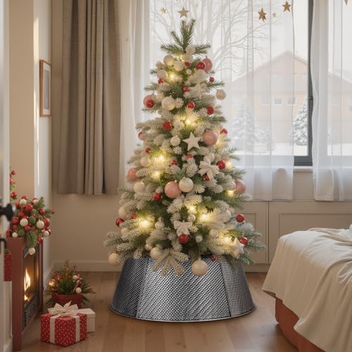 Metal Christmas Tree Collar 28 Inch - Silver Twill Weave for Medium Trees