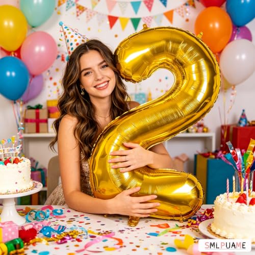 40 Inch Gold Number 2 Balloon for 2nd Birthday Decoration
