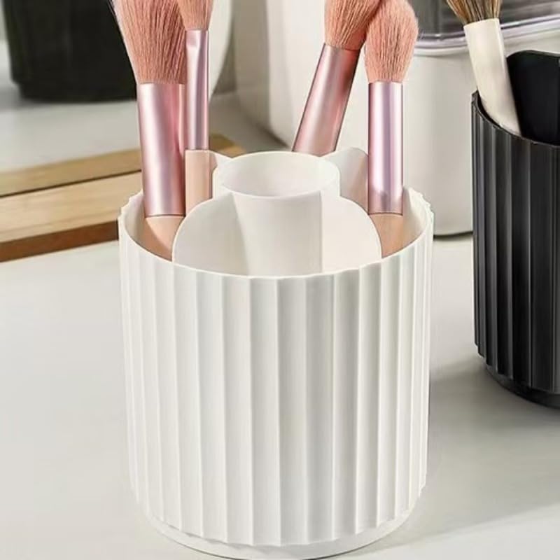 Ariettie 360° Rotating Makeup Brush Organizer with Lid - White