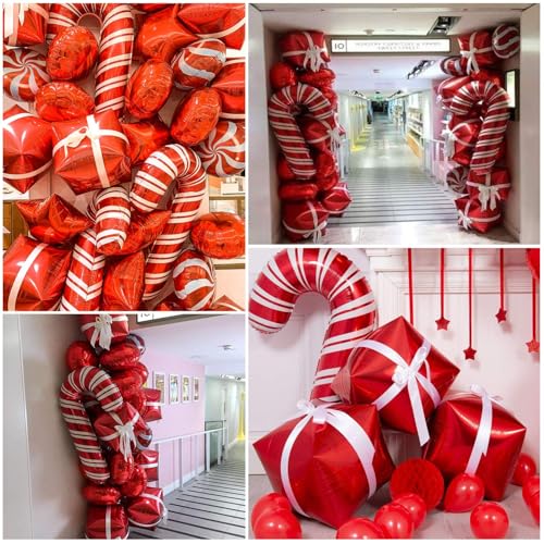 Christmas Balloon Arch Kit with Red, White, Candy & Foil Balloons for Holiday Party Decor