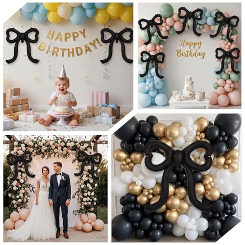 20-Inch Giant Matte Black Bow Balloons - 5 Pack for Parties