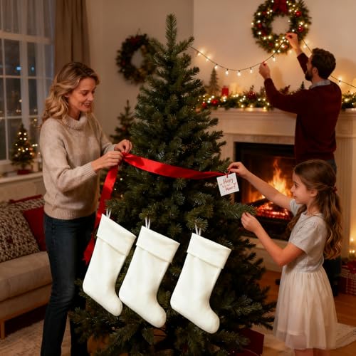 White Christmas Stockings 18 Inch Plush Holiday Decor for Xmas Gifts & Candies