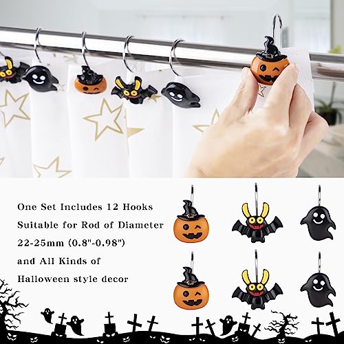 Halloween Shower Curtain Hooks - Cute Bats, Ghosts & Pumpkins