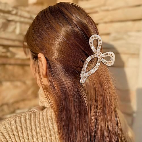 AWAYTR Rhinestone Bow Hair Claw Clip 4.3 Inch for Thick Hair