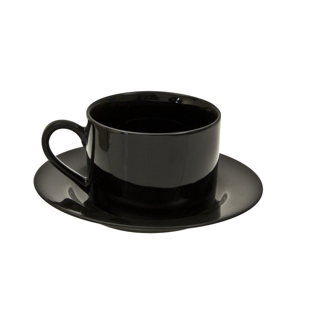 10 Strawberry Street Black Rim 6 Oz Can Cup and Saucer, Set of 6, Black