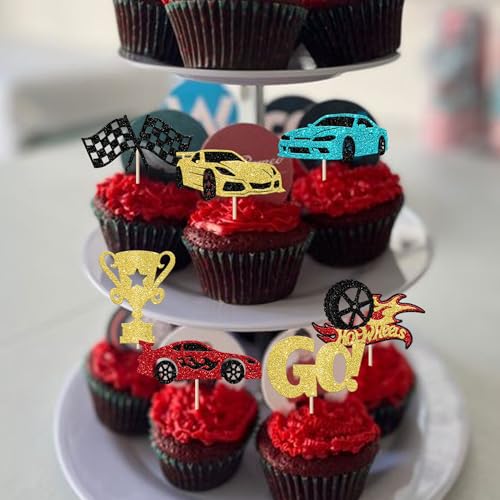 Rsstarxi Design 2 Race Car Cupcake Toppers - 24 Pack for Parties