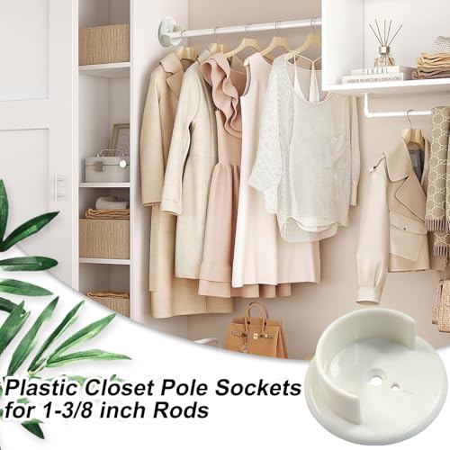 2 Sets U-Shaped Closet Pole Sockets for 1-3/8" Rods - Heavy Duty Plastic