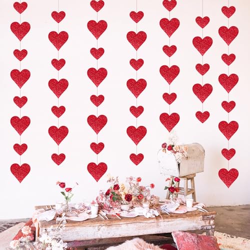 4-Pack Glitter Heart Garland - Valentine's Day Decorations
