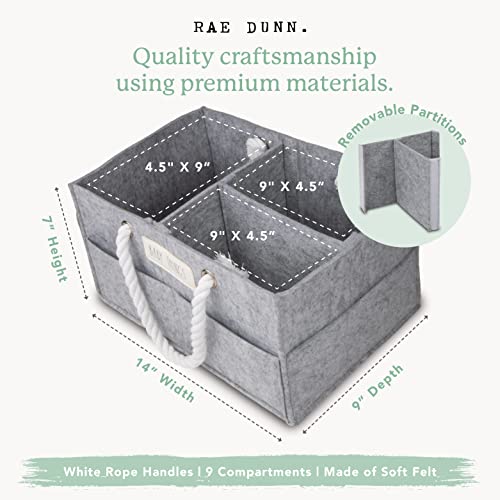 Rae Dunn Diaper Caddy Organizer, Things Storage for Nursery, Changing Table and Car, Portable Basket for Baby Items, Shower Gifts, Grey Felt With Rope Handles, Small