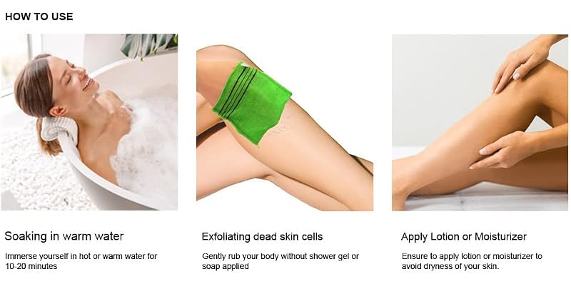 Korean Exfoliating Body Scrub Washcloth Mitts 4-Pack Green Italy Towel