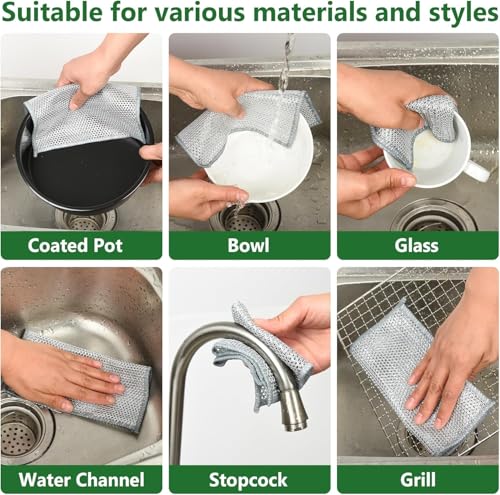 12-Pack Non-Scratch Double-Layer Wire Dish Cloths for Kitchen