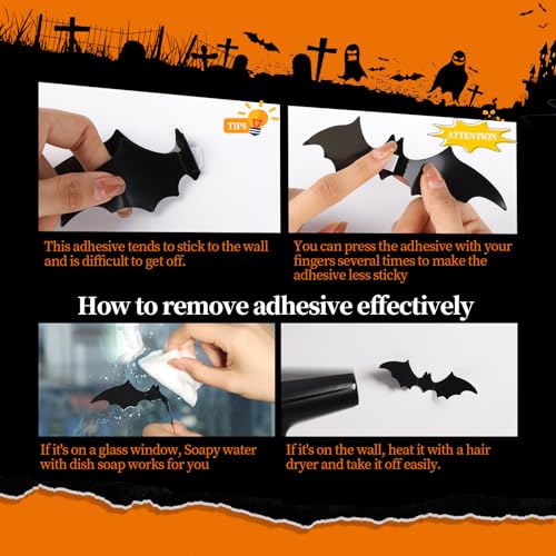 Teenitor Halloween Bat Wall Stickers - 120pcs for Indoor & Outdoor Decor