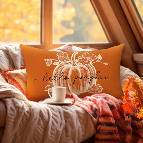 Hello Pumpkin Decorative Throw Pillow Cover 20 x 12 - Autumn Home Decor