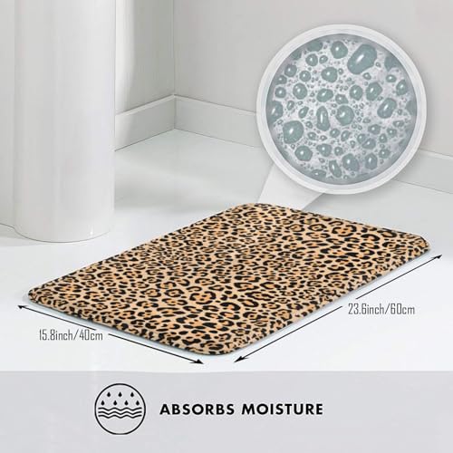 Leopard Print Bath Mat 24x16 Inch Non-Slip Microfiber Rug