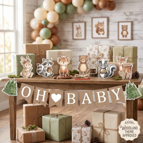 Oh Baby Woodland Animal Banner for Baby Shower – Rustic Boho Party Decor
